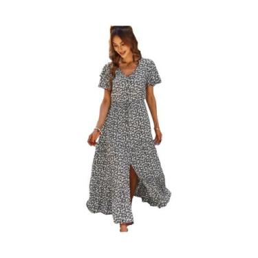 Imagem de Vestido De Praia Boêmio Casual Longo Com Estampa Floral Vintage Para M