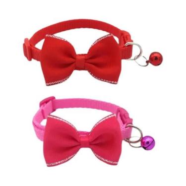 Imagem de Coleira Ajustável De Cor Sólida Para Gatos Com Laço E Sino, Fivela De 