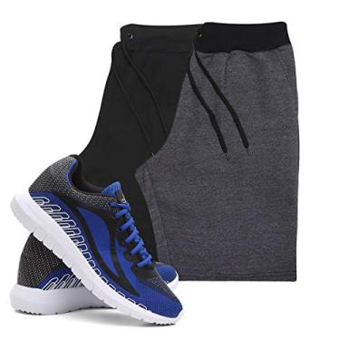 Imagem de KIT 2 BERMUDAS MASCULINA ALGODÃO ACADEMIA + TÊNIS MASCULINO CORRIDA CONFORTO - Preto/Grafite - Azul GG/38