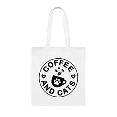 Imagem de Sacola de café e gatos, presente de sacola de gatos, bolsa de ombro de gatos, sacos reutilizáveis de gatos, ideia de presente de cesta de Natal de aniversário, presente para ela, presente