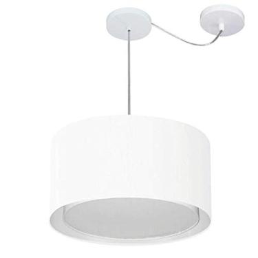 Imagem de Lustre Pendente Cilíndrico com Desvio de Centro Cúpula Tecido 25/40x35 cm, Vivare Iluminação, Pendente4310 BR, Branco, Médio