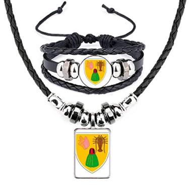 Imagem de Conjunto de joias de pulseira de couro com emblema nacional das Ilhas Turcas e Caicos