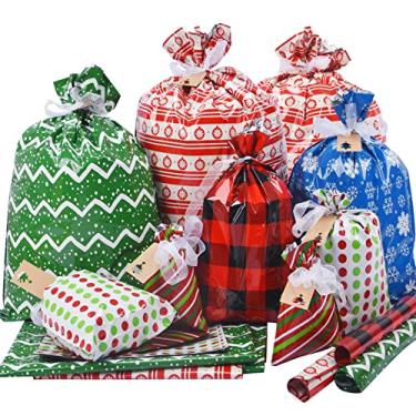 Imagem de Sacos de , tamanhos variados, 34 peças com laços de fita e etiquetas de presente, sacos de Natal para presentes de embrulho de presente, de Natal, saco de plástico reutilizável para presente de feriado em massa/extra grande/médio/pequeno