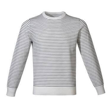 Imagem de Suéter masculino com estampa listrada fina camada base gola redonda pulôver camada base ajuste apertado, Branco, XXG
