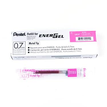 Imagem de Pentel Refil de tinta para caneta de gel EnerGel e Lancelot, ponta de metal (0,7 mm), tinta rosa, pacote com 12 (LR7-P)