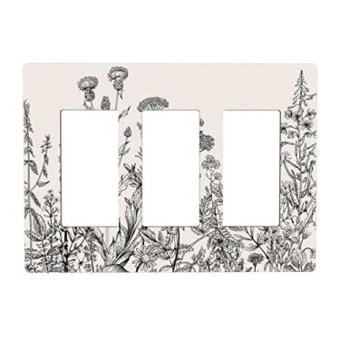 Imagem de Ervas Planta Flores Selvagens 3 Gang Rocker/Decorador Tampa de Interruptor de Luz Decorativa Tripla GFCI/Decora Tomada Placa de Parede Vintage Floral Natureza para Quarto Dormitório Decoração de Casa Country Rural Rural Decoração Rústica