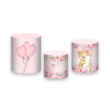 Imagem de Trio de Capas de Cilindro - Chá de Fraldas Ursinha Rosa 043 - Via Core