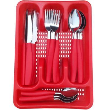 Imagem de Jogo De Talheres 25 Peças Vermelho - Em Casa Tem Utilidades