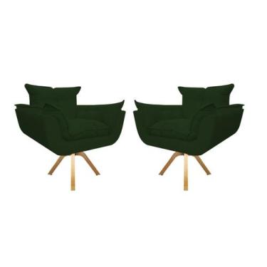 Imagem de Kit 2 Poltrona Decorativa Opala Base Giratória Suede Verde Mz Decor - 