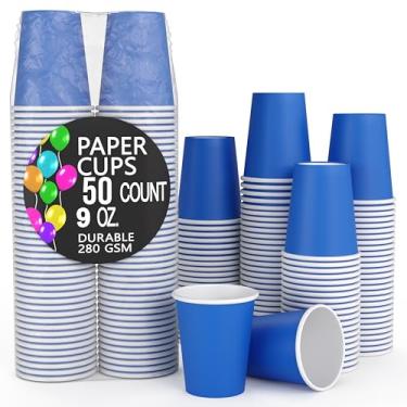Imagem de Exquisite Copos de papel azul escuro - 255.1 g Copos de café descartáveis 50 copos de papel para bebidas quentes/copos frios - Copos descartáveis duráveis 280 GSM xícaras de chá quente e xícara de