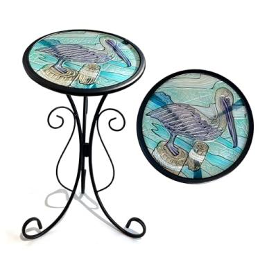 Imagem de HONGLAND Mesa lateral externa, mesa pequena ao ar livre, mesa de canto redonda de 30,5 cm para pátio, suporte para plantas de vidro, mesa de centro de bistrô pequena para jardim, pátio, varanda e sala de estar (pelicano)