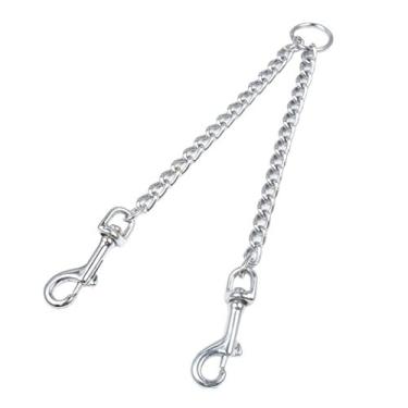 Imagem de Hypeety – Cinto de tração para cães de duas cabeças de aço inoxidável com corrente para animais de estimação com chumbo duplo para treinamento de segurança para cães pequenos e grandes (G)