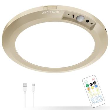 Imagem de Luminária LED operada por bateria com sensor de movimento automático, sensor de corpo inteligente, lâmpadas montadas no teto com 3 cores/brilho, luzes magnéticas de célula com detecção de movimento