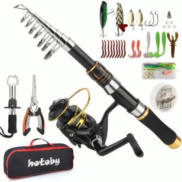 Imagem de hotoby Conjunto De Vara De Pesca, Conjunto De Vara De Pesca E Carretel De 6,89 Pés, Kit De Vara De Pesca Telescópica De Fibra De Carbono Com Carretel Giratório, Alicate De Pesca, Pinça De Lábio, Lin