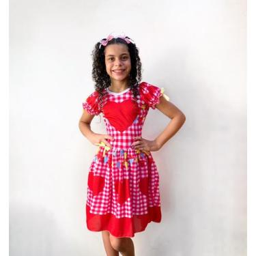 Imagem de Vestido Caipira Rosa 3 Corações Infantil e Adulto Feminino - UNI FANTA