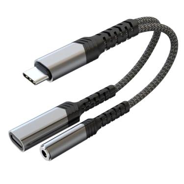 Imagem de AWINLI Adaptador de fone de ouvido e carregador USB C para 3,5 mm, entrada de áudio auxiliar 2 em 1 para USB C e adaptador de carregamento rápido PD, adequado para iPhone 16 15 Pro Max, Galaxy S24 S23