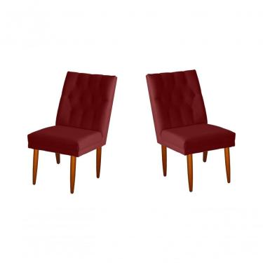 Imagem de Jogo 02 Cadeiras De Jantar Estofada Cozinha Paris Suede Vermelho Eli Móveis