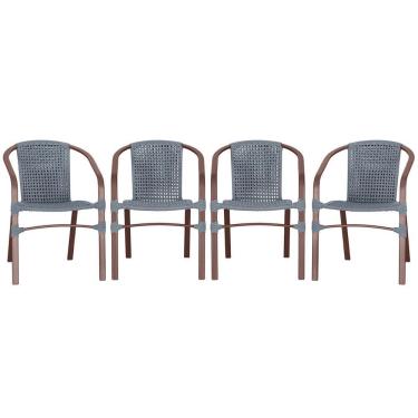 Imagem de 04 Cadeiras Floripa Alumínio Pintura Marrom Trama Original Prata