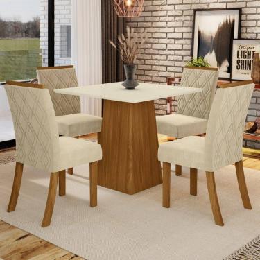 Imagem de Mesa de Jantar 4 Lugares Alcaida Natural/Off White/Linho - Pnr Móveis