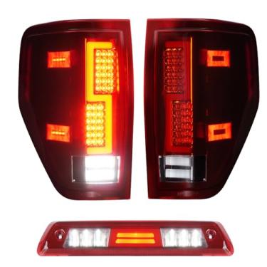 Imagem de Par de luzes traseiras LED + 3º terço lâmpada de carga de freio adequada para Ford F150 2009-2014 (serve apenas no modelo de cama Fleetside), conjunto de lâmpadas traseiras de freio traseiro, carcaça