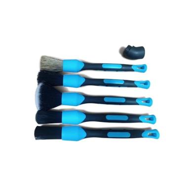 Imagem de Conjunto de pincéis de detalhes de carro Preimum - Pacote com 5 kit de detalhes automotivos, escovas macias a firmes para limpeza e polimento para interior, exterior, painel, aros de roda, saída de