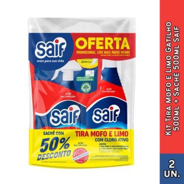Imagem de Kit Saif Tira Mofo e Limo Cloro Ativo 2 em 1 Gatilho + Refil Sachê 500