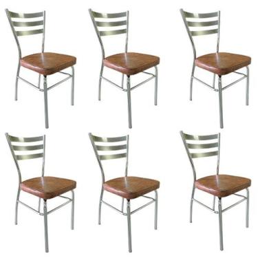Imagem de Kit 6 Cadeiras de Cozinha com Reforço Cromada Assento Grosso cor Whisk