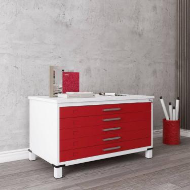 Imagem de Mapoteca Mont 5 Gavetas 71,3cm X 120,4cm Aço Branco/Vermelho