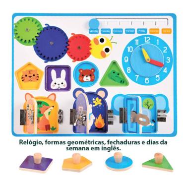 Imagem de Brinquedo de Madeira Educaplay Tabuleiro Educativo Relógio e Formas