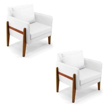 Imagem de Kit 02 Poltronas Lana material sintético Base De Madeira Branco - DROS