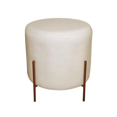 Imagem de Puff Redondo Para Sala Pés De Ferro Elon Bege Bronze Linho - Black Hou