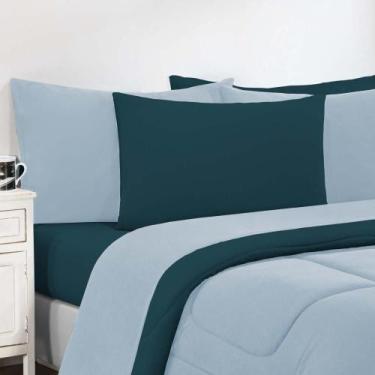 Imagem de Kit Edredom + Jogo De Lençol Malha 100% Algodão Gran Moratta 7 Peças K