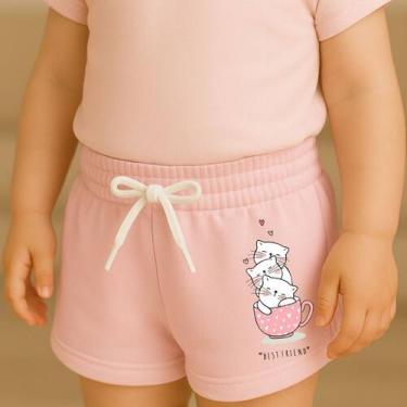 Imagem de Short Moletinho Infantil Feminino Estampado Gatinhos na Xicara Fofura 