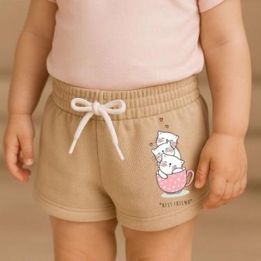 Imagem de Short Moletinho Infantil Feminino Estampado Gatinhos na Xicara Fofura 