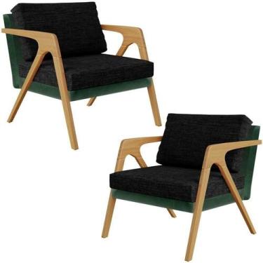 Imagem de Kit 02 Poltronas Sala L02 Facto Verde Musgo Linho Chumbo - LYAM DECOR