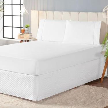 Imagem de Jogo de Lençol 400 Fios, 3 Peças com Elástico e Fronhas, Tamanhos Solteiro a King, 100% Poliéster (Branco, Casal 03 Peças)