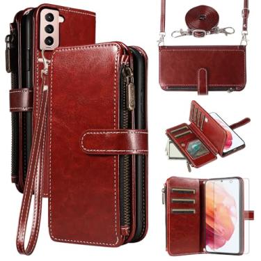 Imagem de Asuwish Capa de celular para Samsung Galaxy S21 5G 6,2 polegadas com protetor de tela de vidro temperado e cordão com zíper carteira porta-cartão suporte suporte acessórios de celular S 21 21S G5