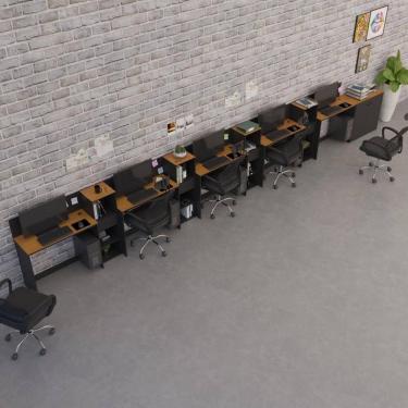 Imagem de Conjunto De Escritório Tech 4 Livreiro 1 Buffet E 5 Mesas 90 - Preto E Cedro Preto E Cedro