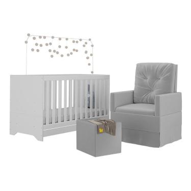 Imagem de Berço 3x1 Com Poltrona De Amamentação E Puff Multimóveis Mp4076 Branco/cinza Branco/cinza