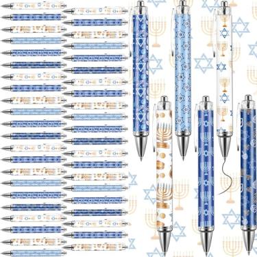 Imagem de Tenceur 60 canetas de Hanukkah, canetas esferográficas judaicas, presentes com Dreidel, estrela de Davi, menorá, ramo de oliveira, pomba, estampa de comida frita, para homens e mulheres, amigas