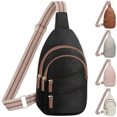 Imagem de Tenot Bolsas transversais para mulheres, bolsa tiracolo pequena, impermeável, bolsa transversal no peito, pochete para acampamento, trilhas, viagens, Preto