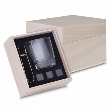 Imagem de Conjunto Copo para Whisky + Pegador de Gelo + 3 Pedras-sabão e Estojo de Madeira