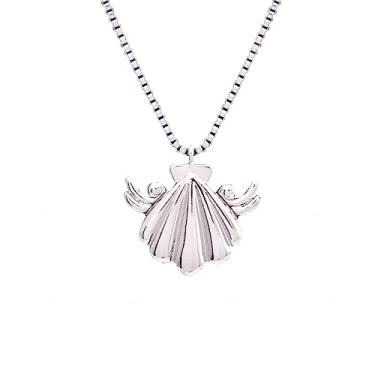 Imagem de Colar com pingente de concha para mulheres e meninas, estilo concha marítima náutica, corrente longa ajustável, joias, colar de melodia de sereia, medalhão de sereia de praia, B