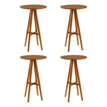 Imagem de Kit 4 Mesas Bistrô Alta Redonda Sila Base Madeira Maciça Mel