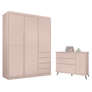 Imagem de Cômoda Retro Alice Com Guarda Roupa Blenda Rosa Acetinado - Phoenix Baby