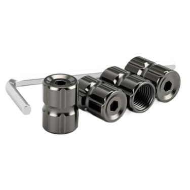 Imagem de 4 peças de tampas de válvula de pneu com trava - design antifurto com anel de borracha O, tampas de válvula de pneu universais de aço inoxidável para carros/SUVs/bicicletas/caminhões/motocicletas