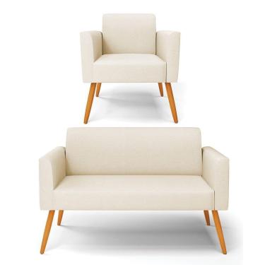 Imagem de Sofá Namoradeira Com Poltrona Pés Palito Castanho Marisa Linho D03 - D\'rossi Cor A19 Bege