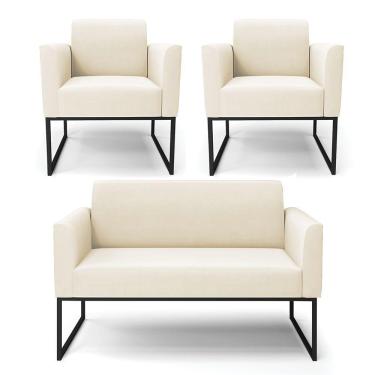 Imagem de Sofá Namoradeira Com 2 Poltronas Base Industrial Preto Marisa Veludo D03 - D\'rossi Cor Bege