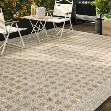 Imagem de Tapetes de jardim ao ar livre à prova d'água 200 x 300 extra grandes, tapetes de pátio misturados de tecido com fundo antiderrapante, tapete de jardim à prova d'água para jardim, pátio, listrado