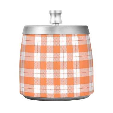 Imagem de JUZIHAI Cinzeiro xadrez laranja búfalo com tampa, bandeja de aço inoxidável inodoro à prova de vento cinzeiro sem fumaça para escritório em casa, pátio, varanda, cigarro